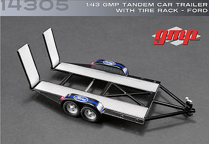 FORD Tandem-Axle Car Trailer with ramps & tire rack • #GMP14305