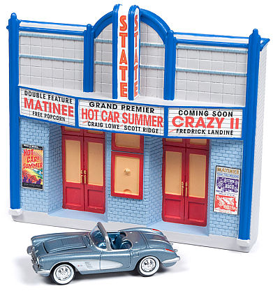 American Snapshot Diorama • Double Feature Night • Movie Theatre Faade & 1958 Corvette Convertible • #JLDR02905 • www.corvette-plus.ch