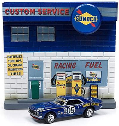 1967 Sunoco Camaro #15 & SUNOCO Gas Station Diorama • #JLDR03254 • www.corvette-plus.ch