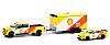 2019 SHELL Ford F-350 and 2021 Mustang SHELL Mach I and Enclosed Car Hauler • SHELL Oil 3-piece Racing set • #GL31110B • www.corvette-plus.ch