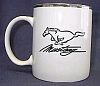 White Mustang Mug • Silver rim & black Mustang logo on both sides • #29461