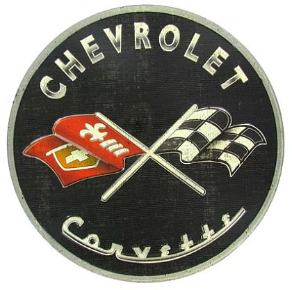 CHEVROLET Corvette with Crossed Flags • Embossed Tin Sign • #VE831032TS