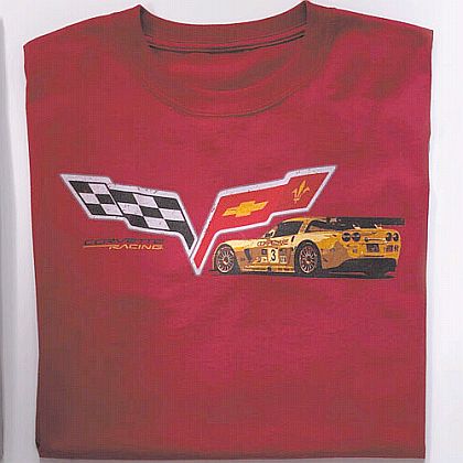 Red CORVETTE RACING Tee with Crossed Flags and C6R, Item #T413