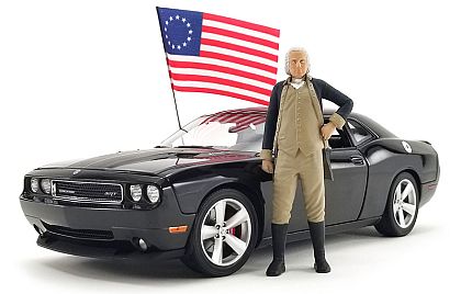 2010 Dodge Challenger SRT8 with Washington figure and Flag • #A1806016 • www.corvette-plus.ch