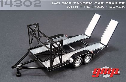 Tandem Car Trailer in black with ramps & tire rack • #GMP14302