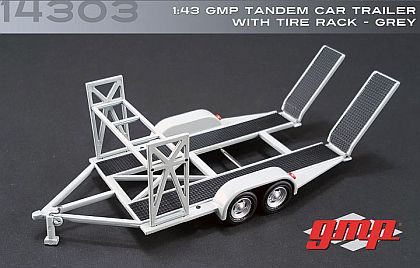 Tandem Car Trailer in grey with ramps & tire rack • #GMP14303