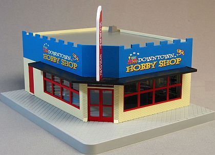 DOWNTOWN Hobby Shop Corner Store • Ready-Built Diorama with lights • #MTH30-90451