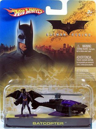 BATCOPTER with BATMAN Figurine • HotWheels Batman Begins card • #HW-H6297