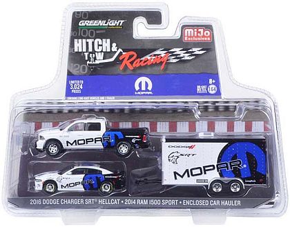 2014 Dodge Ram 1500 and 2016 Dodge Charger SRT and Enclosed Car Hauler • MOPAR Racing set • #GL51061D