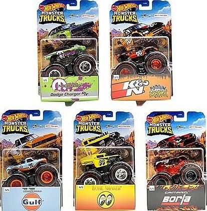 Hot Wheels MONSTER TRUCKS WMT set • Mopar, K&N, Gulf, Mooneyes, Borla • #HW-GXG96-A • www.corvette-plus.ch