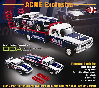 Allan Moffatt Ford F-350 Ramptruck with 1969 Trans-Am Mustang 302 #100 • ACME exclusive • #GL51342 • www.corvette-plus.ch