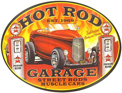 Hot Rod Garage Oval Tin Sign • #HR389601TS