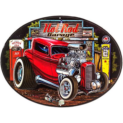 Hot Rod Garage Oval Tin Sign • #HR389602TS