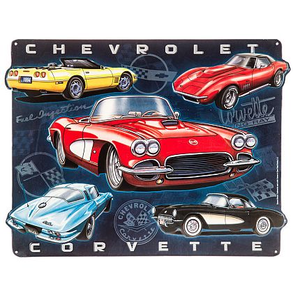 Corvette Collage Tin Sign • Embossed (3-D) Tin Sign • #VE1282821TS